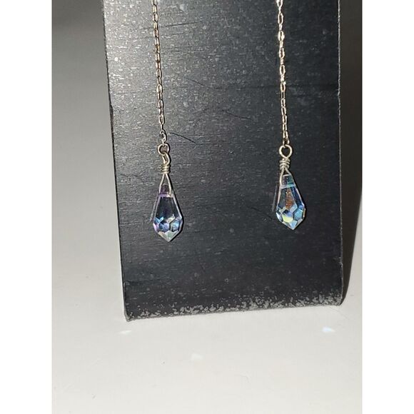 Crystal Dangle Drop Earrings Threader Chain AB Coated Glass Evening Elegant - Picture 1 of 7